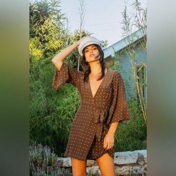 NEW Faithfull The Brand Stefano Corelli Wrap Dress Size 2 (XS) Greenish Brown - Picture 7 of 12